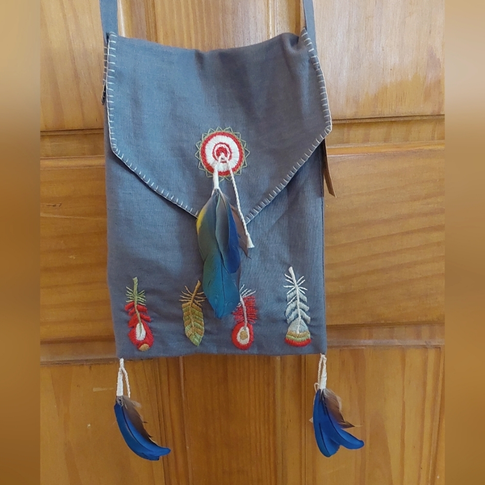 Handmade grey natural fiber shoulder/cross body bag